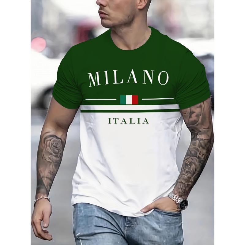 Italia Milano Letter Pattern 3D Prited Men's Tshirts Short Sleeve Casual Tops Mens O-neck T-shirt Boys Loose Streetwear
