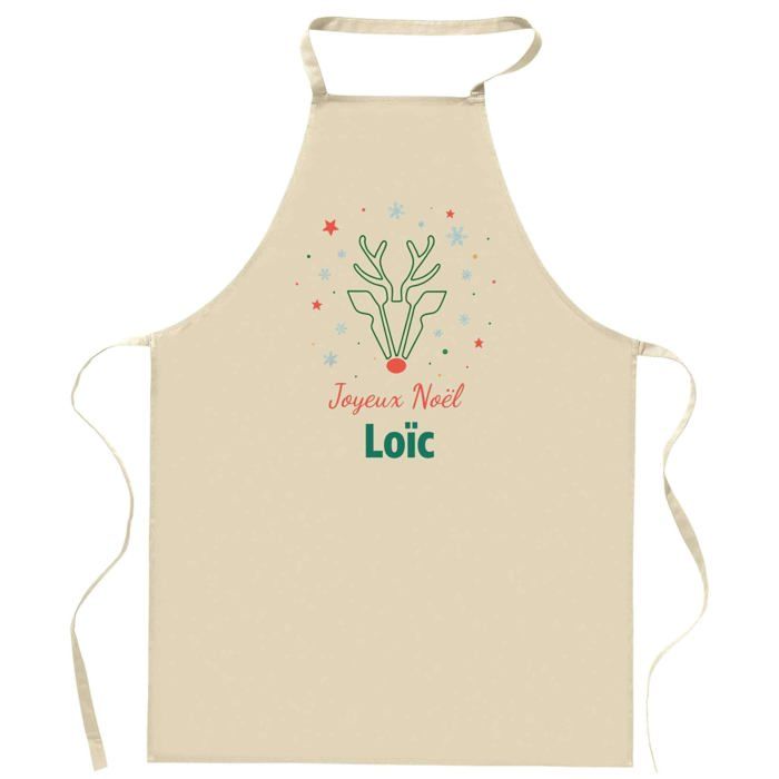 Tablier de cuisine - Joyeux Noël Loïc Cerf - Motif Cerf Noël - Coton résistant - Imprimé en France