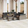 14-piece Garden Sofa Set with Grey Poly Rattan Acacia Cushions, 4-piece Garden Dining Set 3365193
