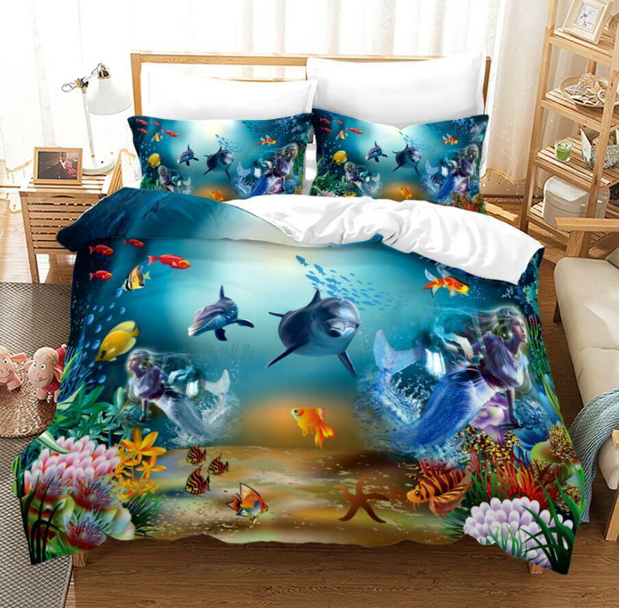 Underwater World Turtle Mermaid Ocean Summer Doona Cover Bedding Kid Quilt Cover