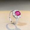 Women's 925 Sterling Silver Ring with Oval Ruby and Diamond Accents