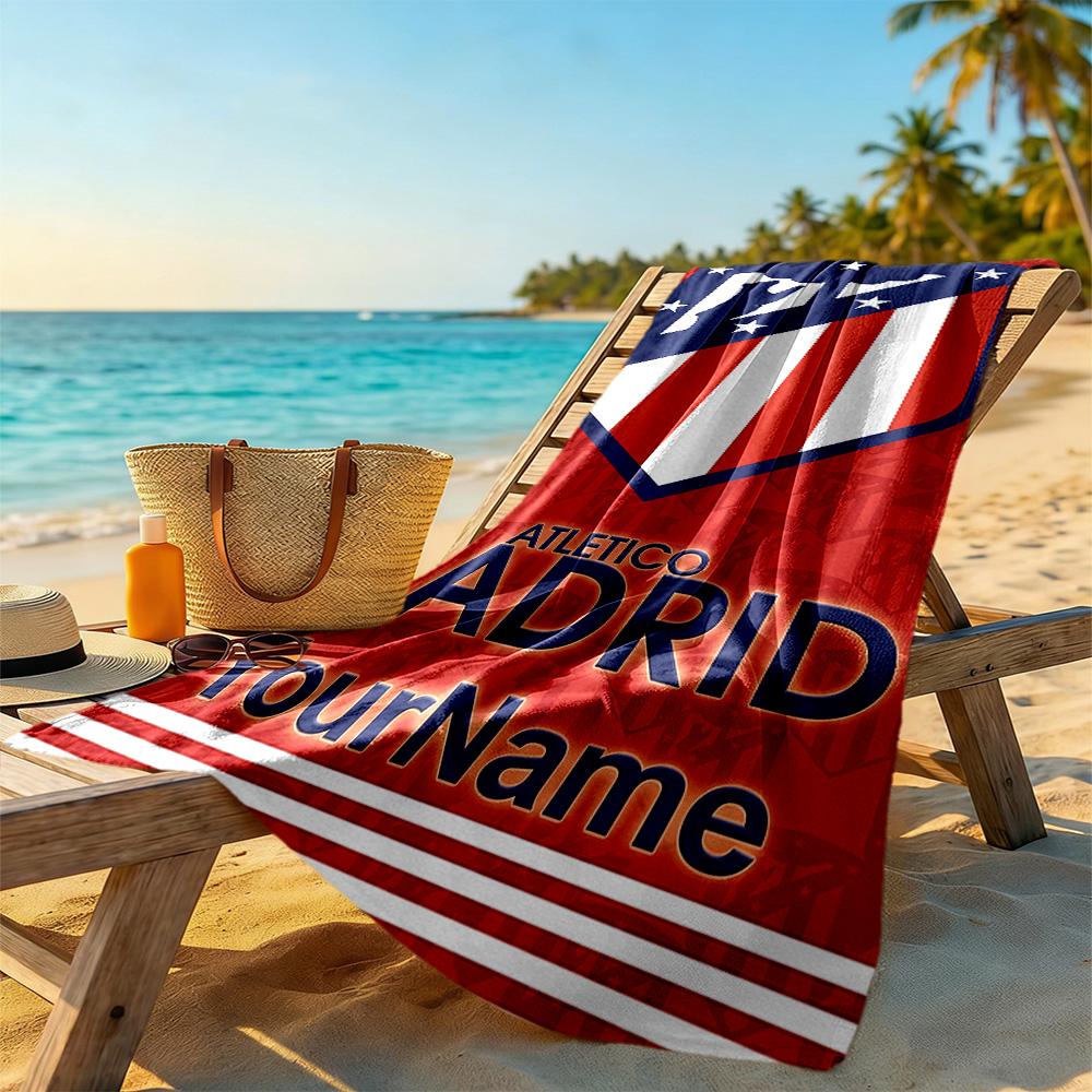 Atletico Madrid Personalized Text Beach Towel Quick-Dry Soft Microfiber Suitable for Sports Travel Swimming Yoga Bathroom Beach And Pool