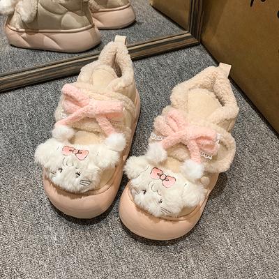 Мода Женская Мода Балетки Зима Новые Круглый Носок Замша Мультяшный Декор Толстая Подошва Мягкая Подошва Нескользящие Обувь с Низким Верхом