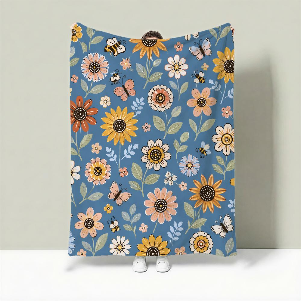 VintageDarkBlueFloralDitsy Throw Lightweight g Flannel Blanket Soft Skinfriendly for Summer Cooling