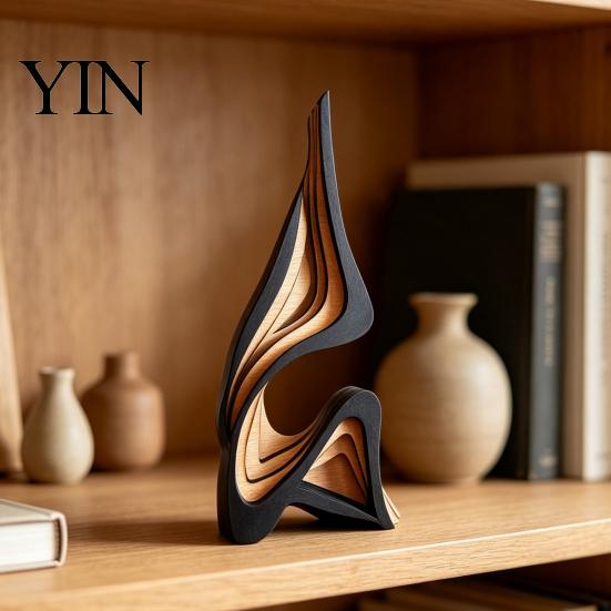 High End Decorative Gift Abstract Wood Art Sculpture, Modern Minimalist Solid Figurine for Living Handcrafted Wooden Decor Room Tabletop Decor,