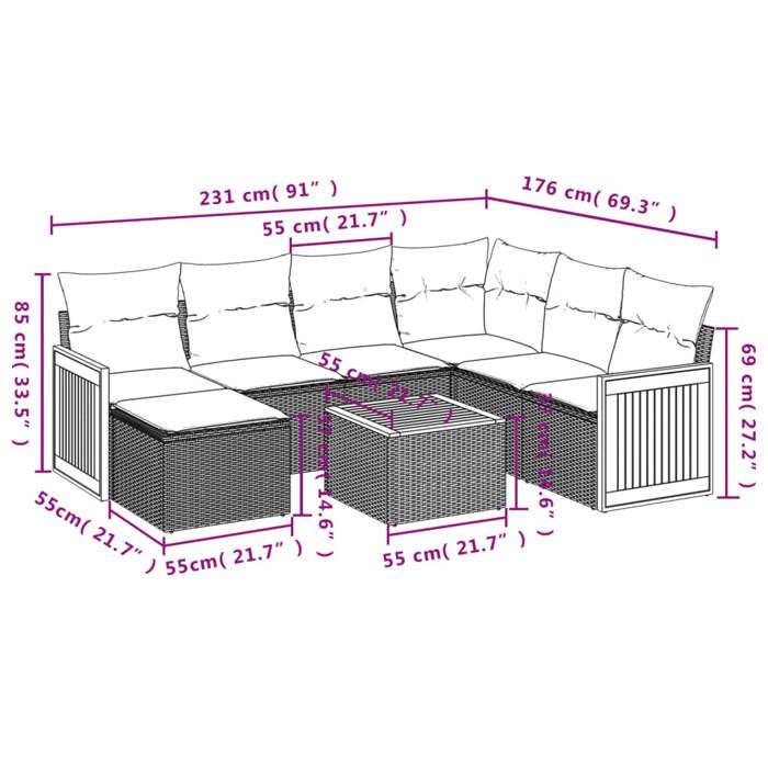 VidaXL Salon de Jardin avec Coussins 8 pcs, Canapés de Terrasse, Ensemble de Meubles de Patio, Mobilier d'Extérieur, Noir 3227889