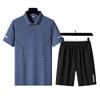 Летний спортивный комплект из ледяного шелка, мужской, с коротким рукавом, для среднего возраста, для отдыха, комплект из двух предметов