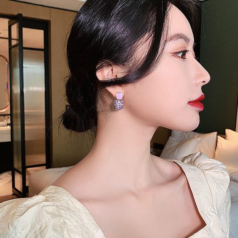 Фиолетовые серьги, женские изысканные модные серьги-гвоздики, ретро-темперамент, высококачественные квадратные серьги с бриллиантами