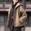 Winter Cotton and Linen Women's Clothing Vintage Cotton Hooded Parkas Button Long Sleeve Warm Coats Chinese Style Women Parkas