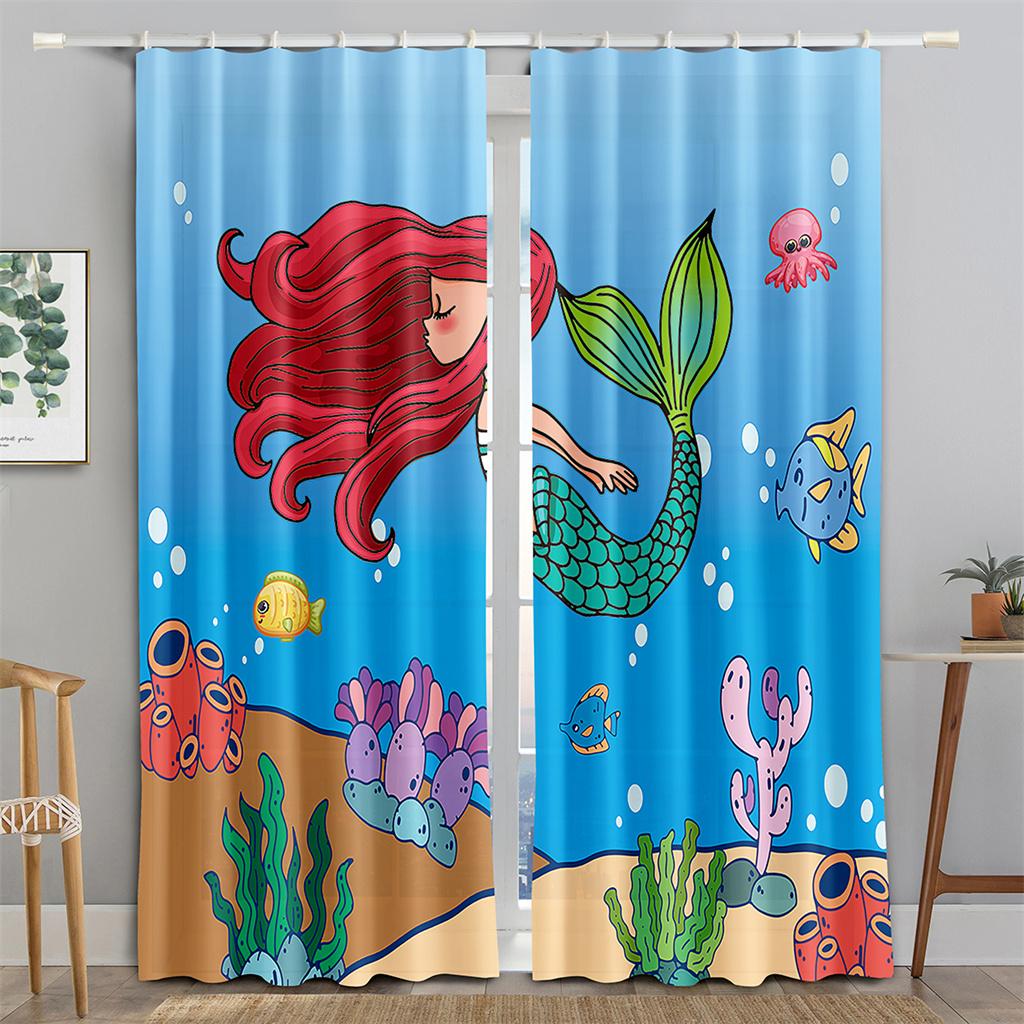 Children's Favorite Underwater World Animal Mermaid Shade Curtain Living Room Bedroom Baby Room Decor Cortina 2 Panels