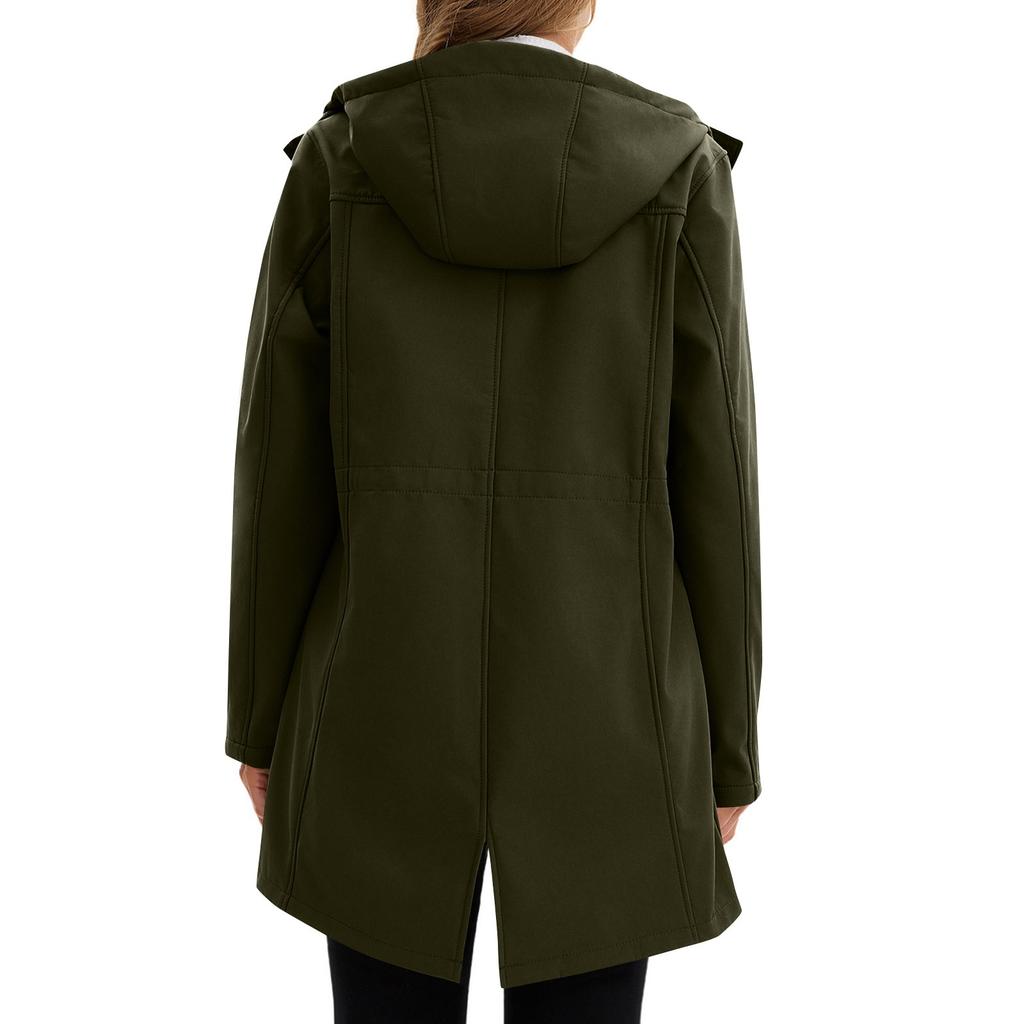 Women Solid Stripe Rain Jacket Outdoor Plus Waterproof Hooded Raincoat Windproof