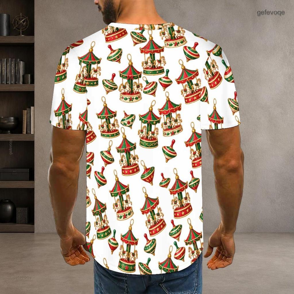 Men Plus Size Round Neck Short Sleeve T Shirt Christmas Raccoon Printed White Straight Hem Pullover