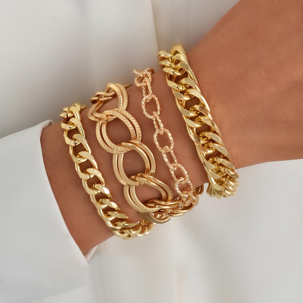 iF ME Набор из 4 модных преувеличенных металлических браслетов-цепочек, ювелирные изделия для женщин, трендовый блестящий повседневный аксессуар для вечеринок, декоративная идея для подарка