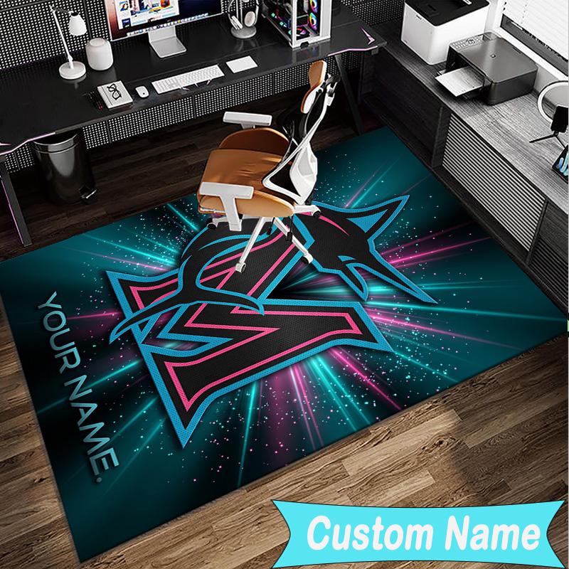 Custom Name Rug Marlins Baseball Logo Art Area Rug Suitable for Indoor And Outdoor,Carpets for Homes, Offices,Living Rooms,Home Decor,Christmas Gift