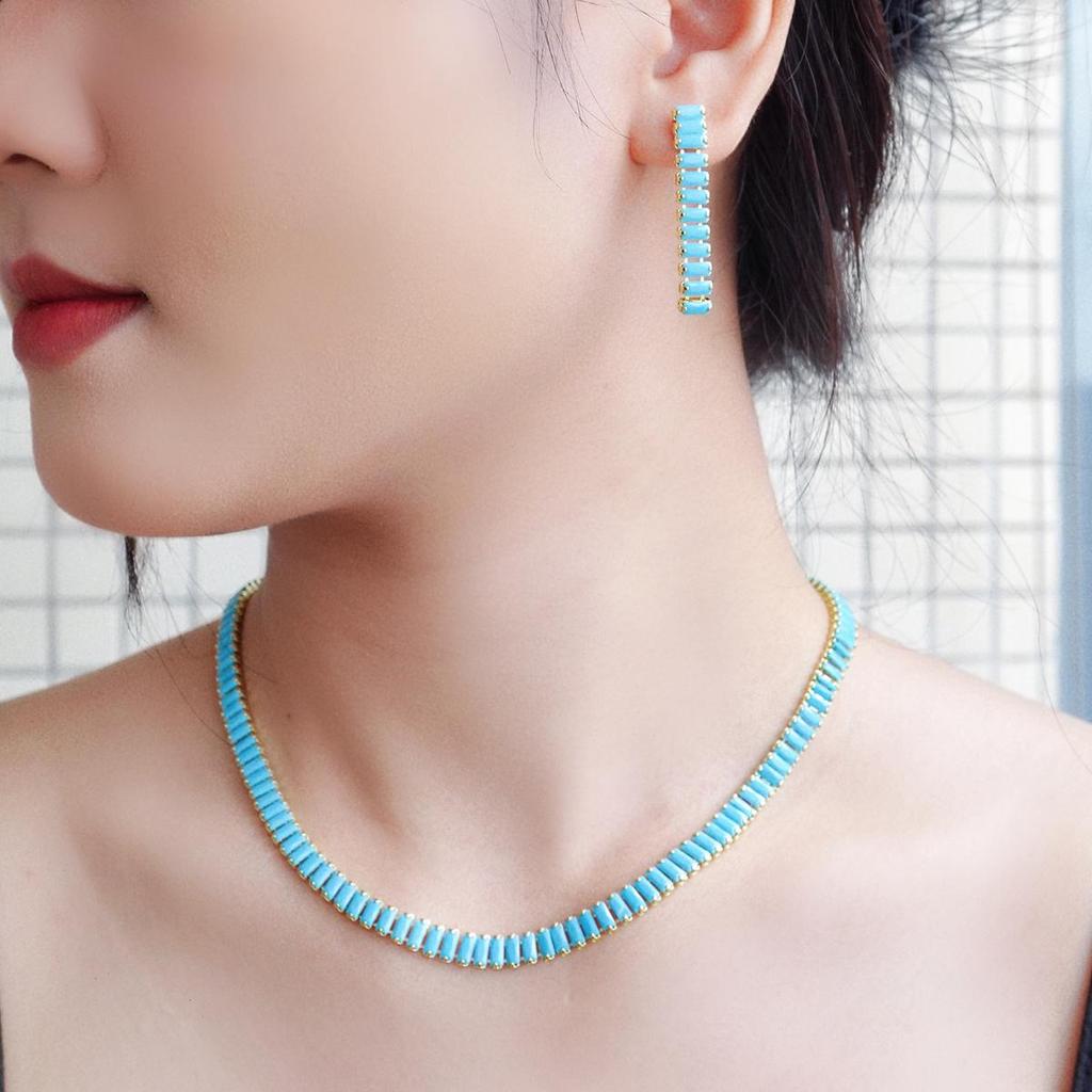 CMM 2 шт. Европейский квадратный натуральный циркон Ретро этническое ожерелье серьги-подвески модный счастливый женский комплект ювелирных изделий