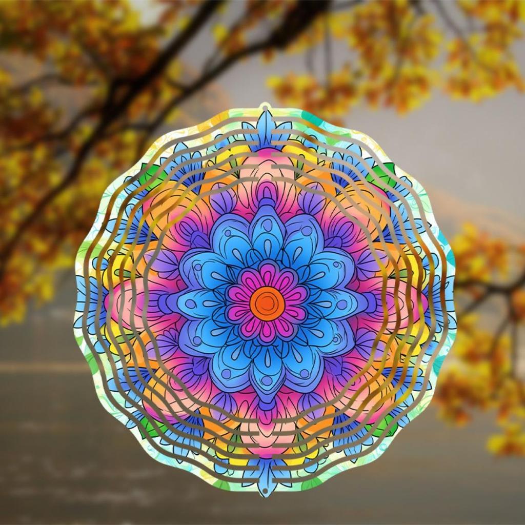 3D Мандала Цветок Колокольчик Ветра Яркий Металлический Подвесной Декор для Внутреннего Наружного Окна Сада Патио Балкона Всесезонный Подарок