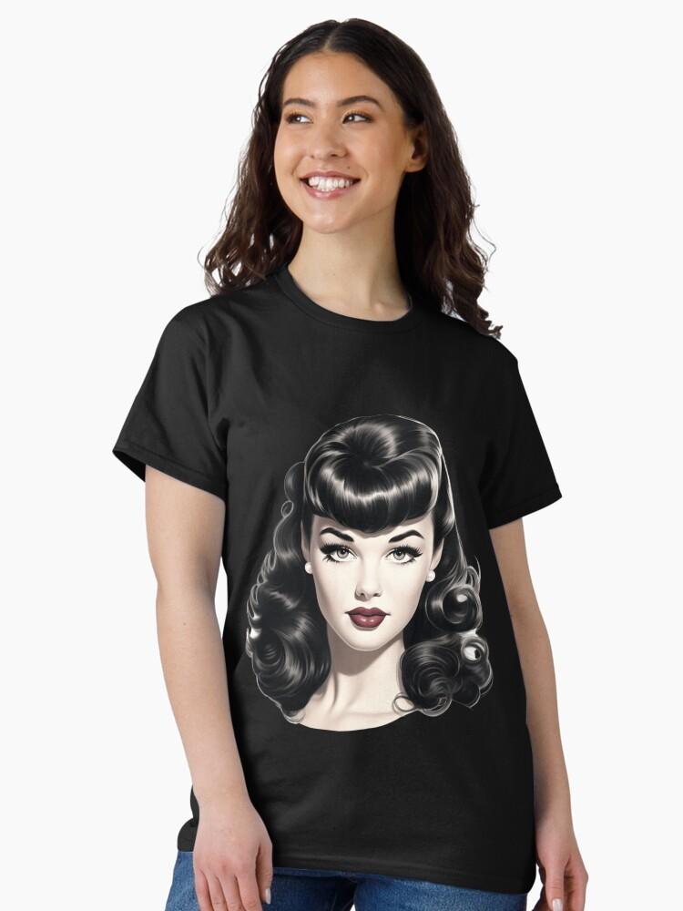 Pulp Bettie Page pinup in black and white with red lips Classic T-Shirt