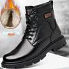 Men's High-Top Leather Martin Boots - Winter Wool Lined, Thick Sole, Warm Cotton Snow Boots