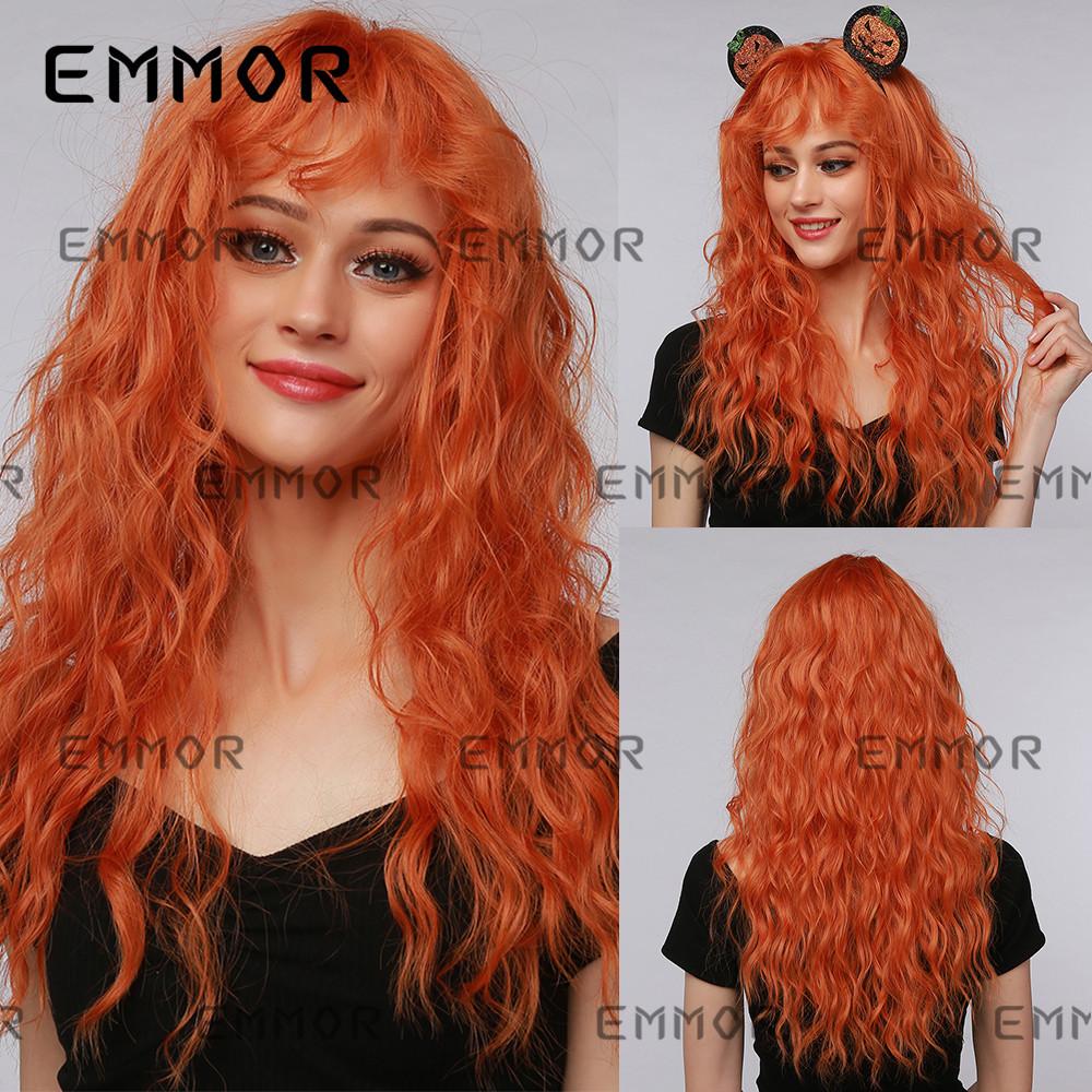Halloween Wig Orange Small Curly Bangs Long Curly Hair Mechanism Headgear Wigs Orange Christmas Wig