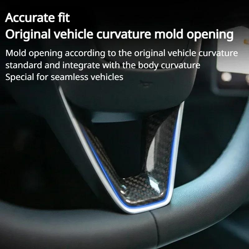 For Tesla Model Y Launch 2025 Real Carbon Fiber Steering Wheel Patch Decorative Sticker New Model3 Highland Modified Accessories