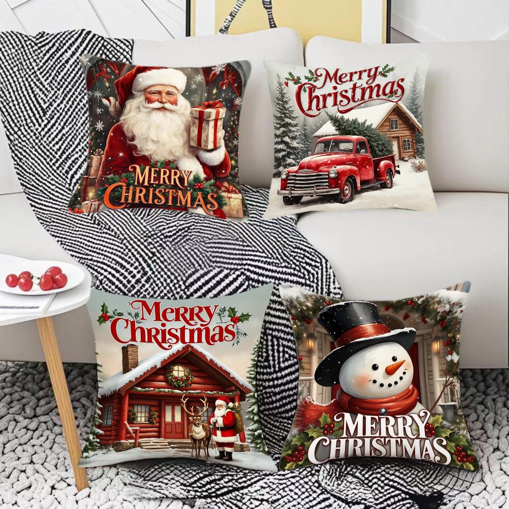 New Christmas Snowman Elk Print Festive Atmosphere Pillow Cover Home Office Car Cushion Cover