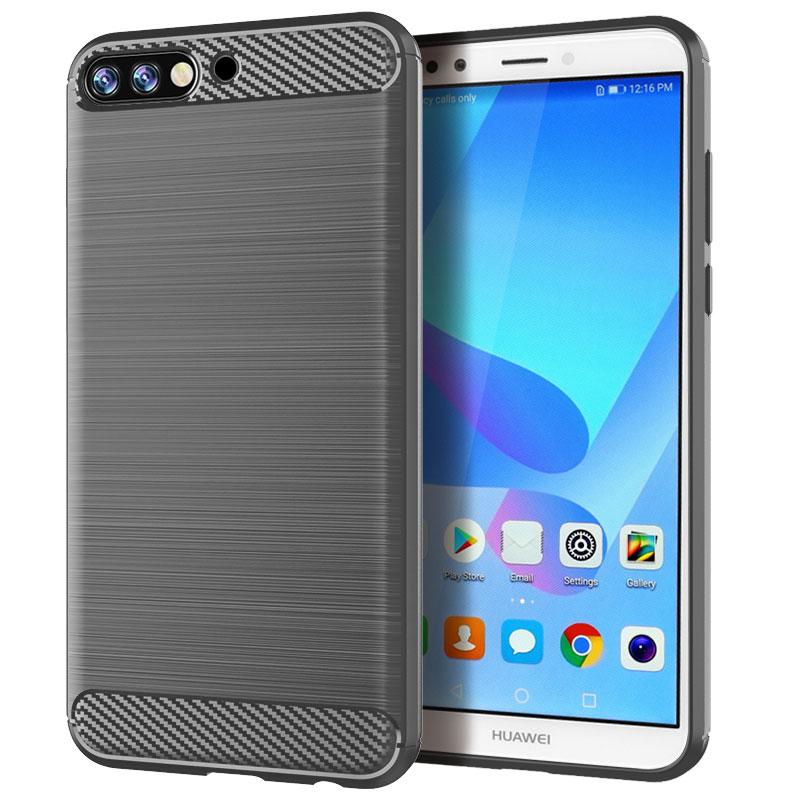 Матовый силиконовый чехол для Huawei Y7 Pro 2018 Противоударный чехол из углеродного волокна с мягкой задней крышкой для y7 prime 2018 Противоударный матовый чехол