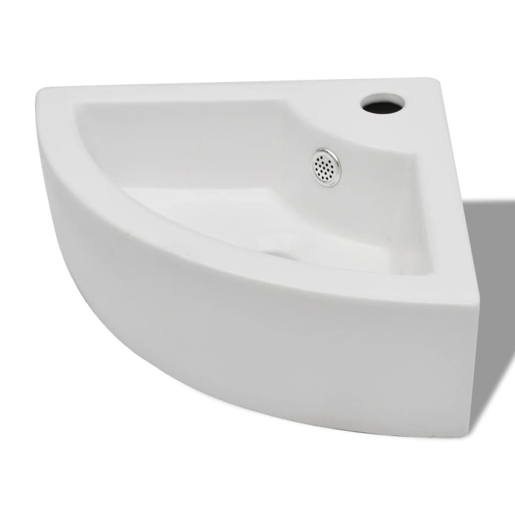Ceramic Corner Wash Basin with Overflow 45 x 32 x 12.5 cm White