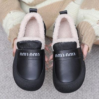 Зимняя обувь женская из натуральной кожи, плоские меховые лоферы, нескользящие, теплые плюшевые туфли для мамы, толстая подошва, большой размер 41