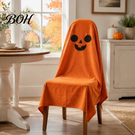 Decorative Seat Covers 1/4Pcs Halloween Ghost Chair Covers, Spooky Face Dining Slipcover, White for Home Kitchen Hotel Restaurant Pattern