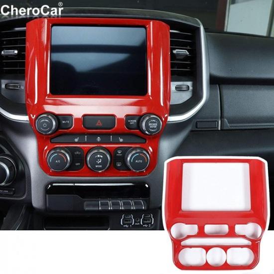 Red Console Navigation GPS Radio Panel Trim For 2018-21 Dodge Ram 1500 2500 3500