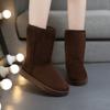 Women's Snow Boots Round Toe Flat Bottom Fleece-lined Thickened Mid-Calf Winter Plus Size Middle Length Cotton Tube Boots