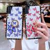 Luxury Butterfly Square Phone Case Cover with Ring Kickstand for iPhone Samsung Xiaomi Huawei OPPO VIVO Holder Back Cover