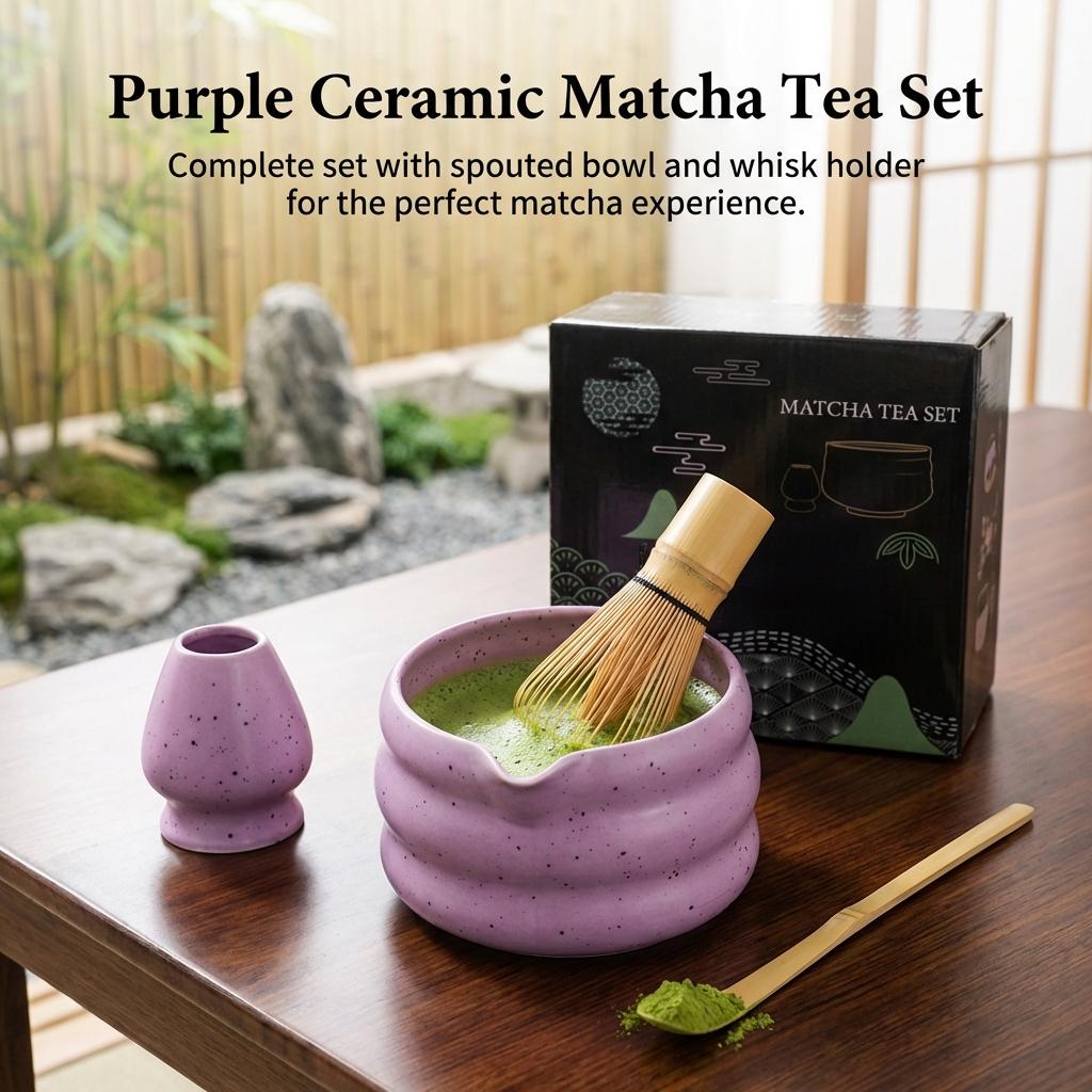 Japanese Matcha Tea Set Ceramic Matcha Bowl And Powder Jar Gift for Birthday New Year