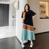 MODIQUE Summer Plus Size New Women Loose Color Matching Stripe Patchwork Long Dresses Female Casual Short Sleeve O-Neck Dresses