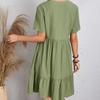 Летние свободные однотонные женские повседневные платья с коротким рукавом, модное винтажное элегантное сексуальное платье с баской, женское свободное платье с оборками на талии 25924