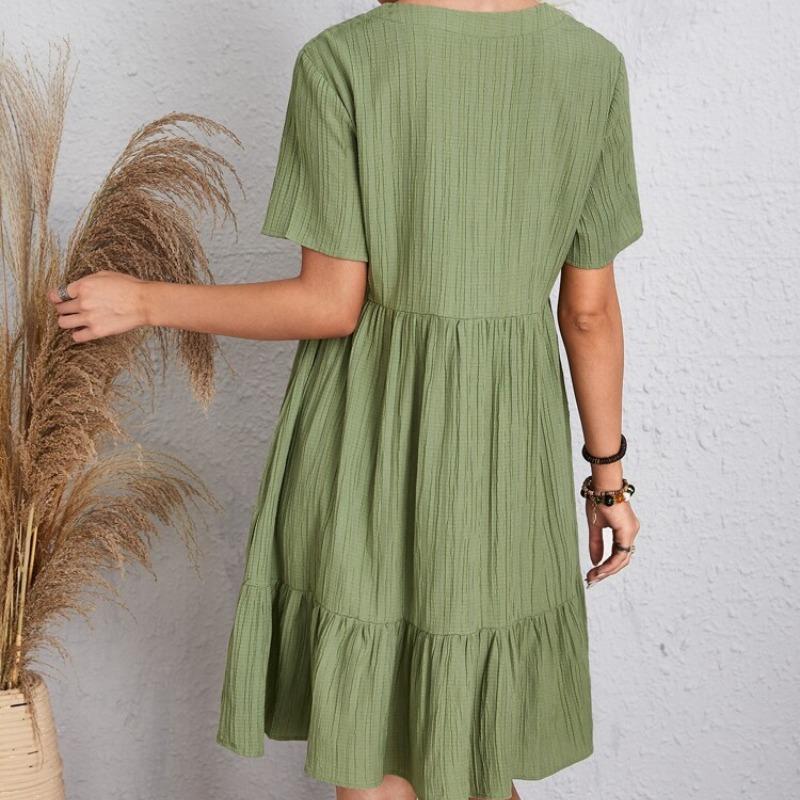 Летние свободные однотонные женские повседневные платья с коротким рукавом, модное винтажное элегантное сексуальное платье с баской, женское свободное платье с оборками на талии 25924