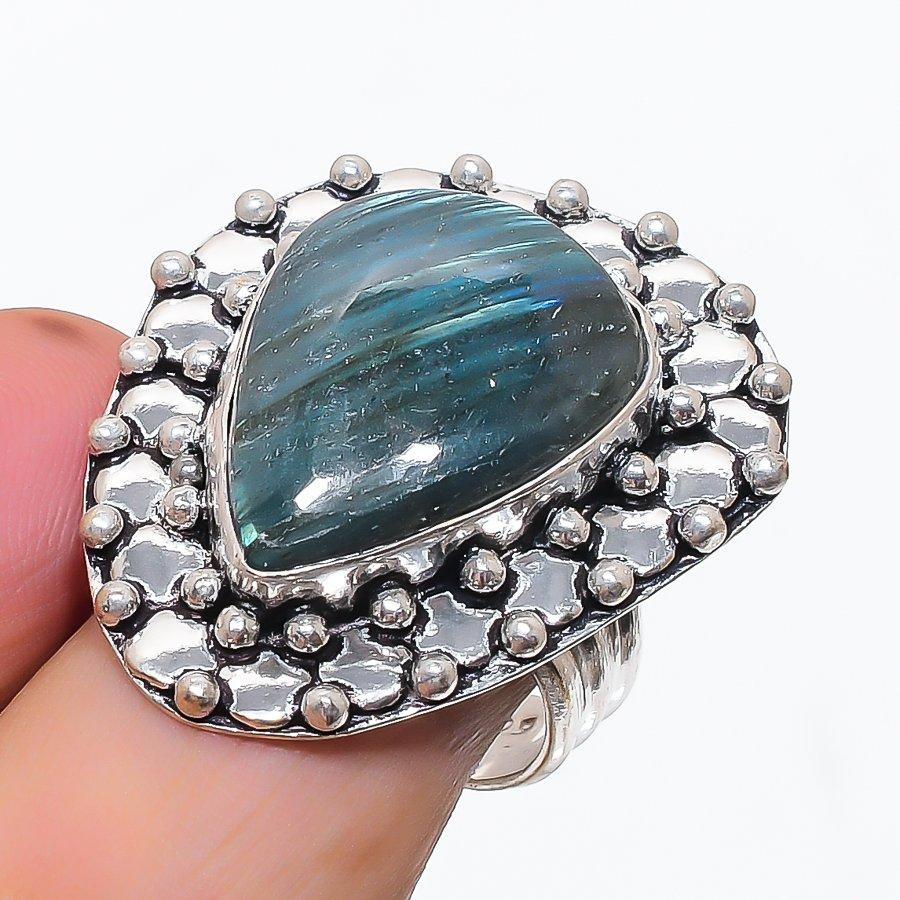 Natural Labradorite Gemstone 925 Sterling Silver Jewelry Ring Size 9 M0V02