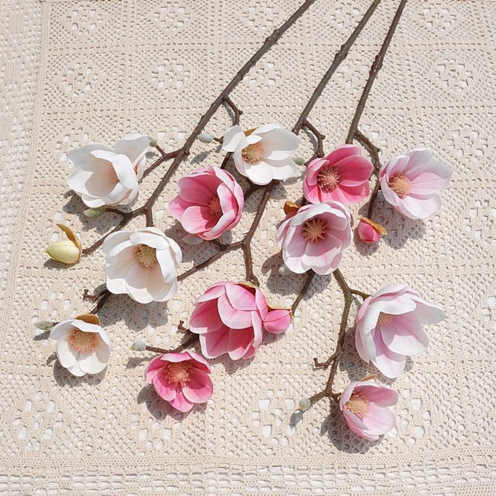 Real Touch Artificial Magnolia Branches Floral Art Fake Flower Wedding Party Decor