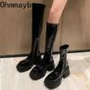 Punk Style Woman Knee-High Boots Zipper Fashion Patent Leather Long Booties New Autumn Winter High Heel Ladies Shoes