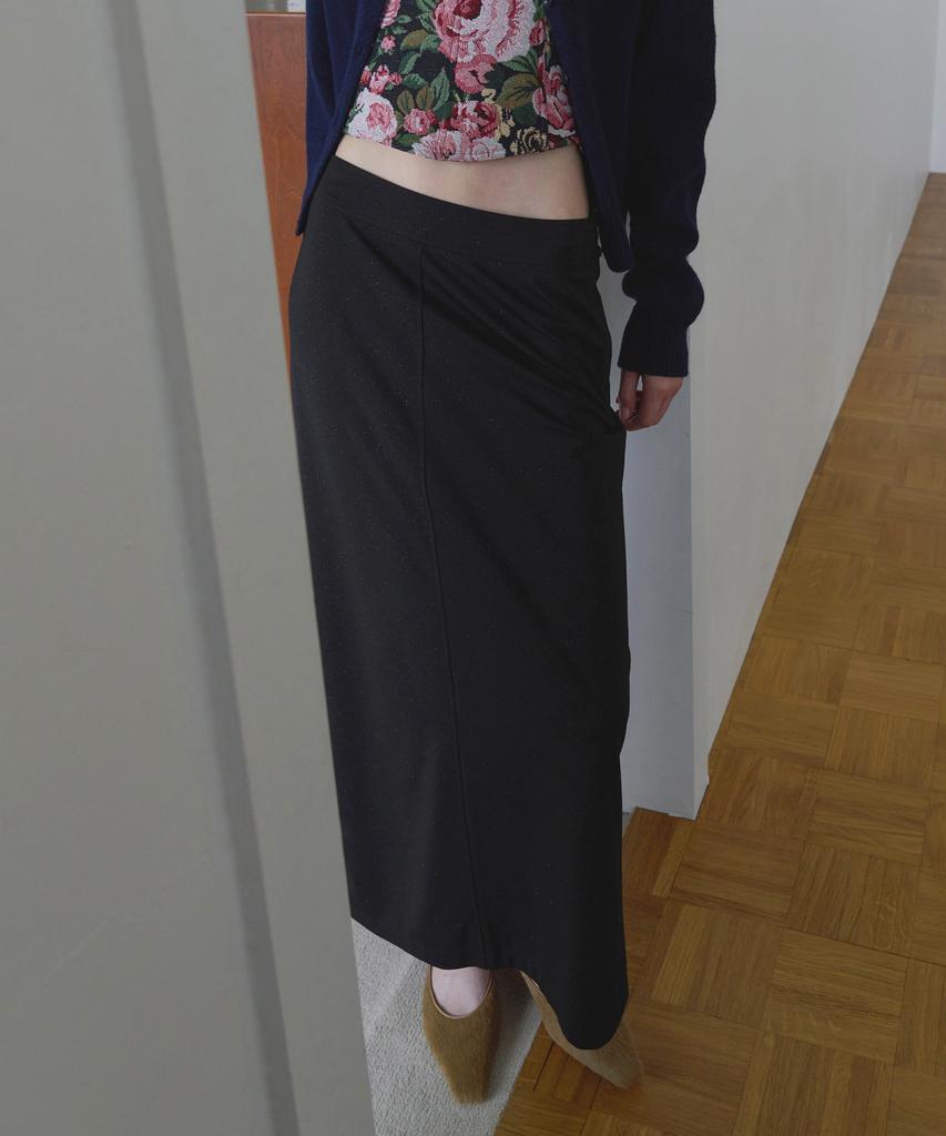 OVERDUEFLAIR Tension Stretch Maxi Skirt_Pearl Black