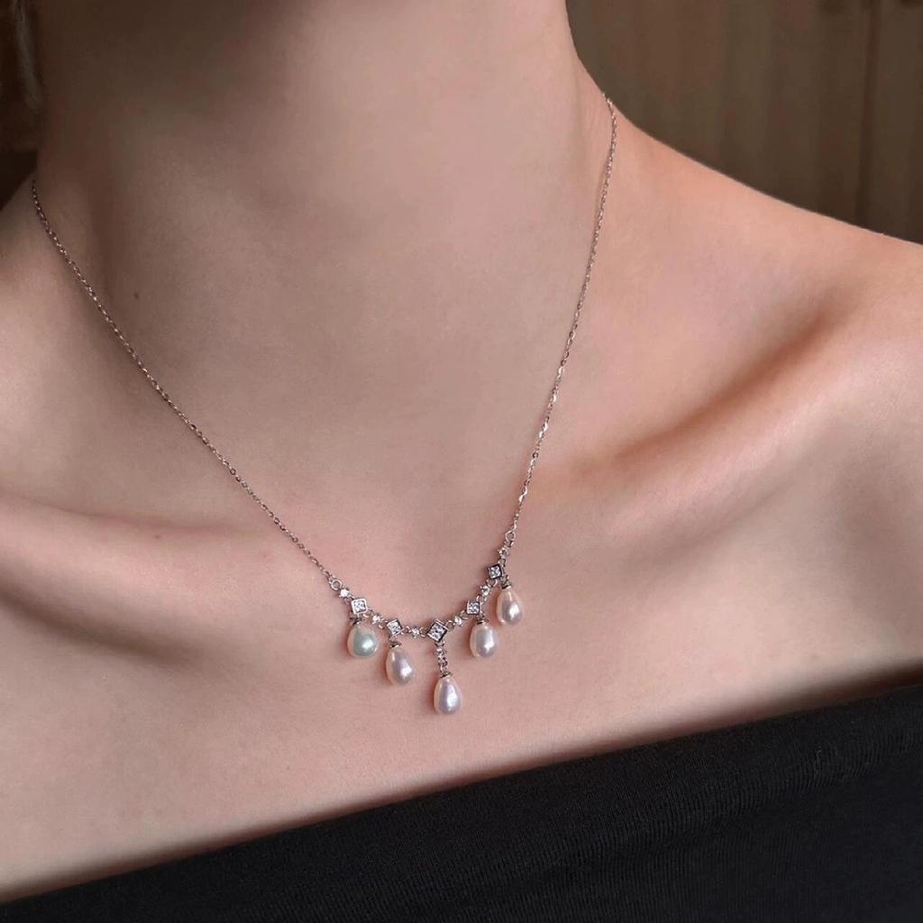 Fashion Jewelry 925 Sterling Silver Clavicle Chain Necklace for Women 925 Silver Tassel Pearl Pendant Necklace Jewelry Custom