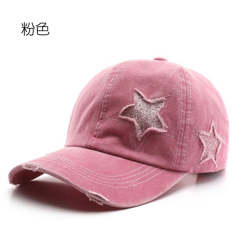 Винтажная Бейсболка с Вышивкой Звезды Регулируемая Накладка Snapback для Улицы Стирка Хлопок Вырезанный Хвост Высокий Хвост Хип-Хоп Кепки