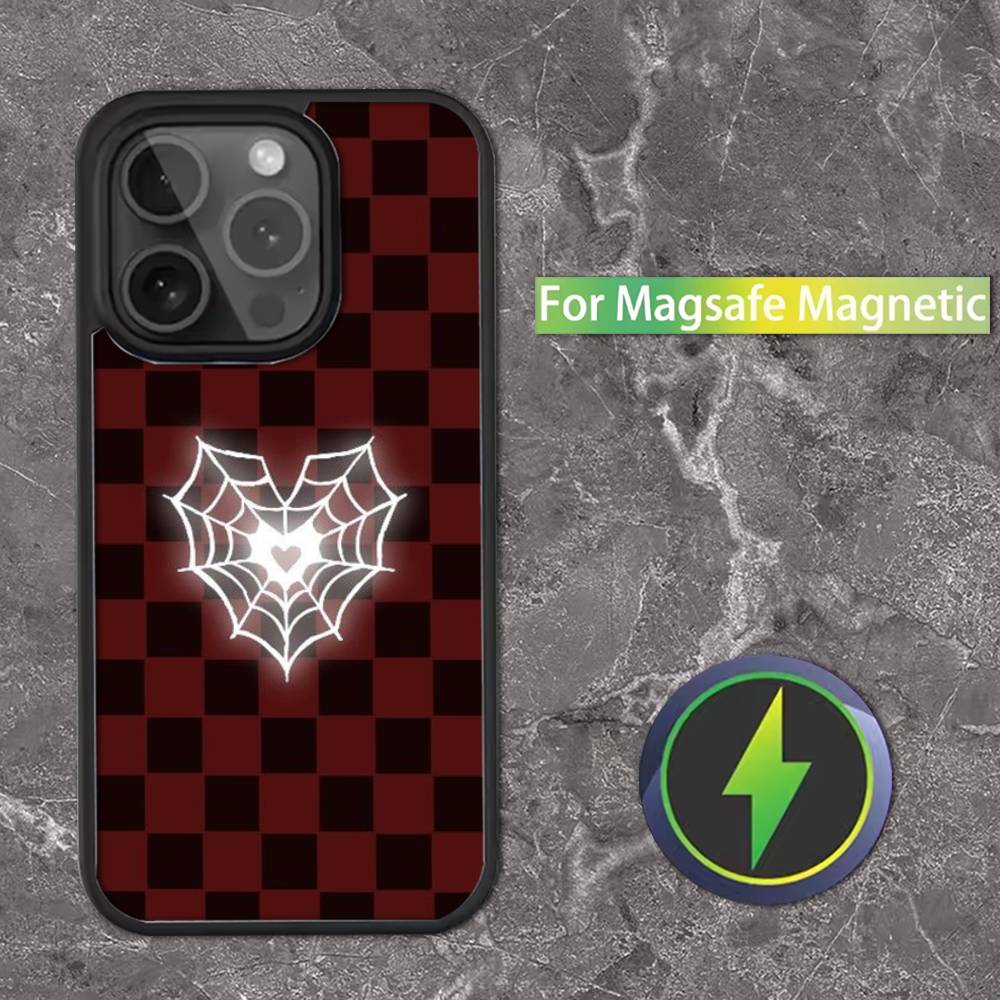 Крутой чехол для телефона с рисунком S-Паутина H-Сердце для iPhone 17,16,15,14,13,12,11,Pro,Max,Plus,Mini,SE Магнитная беспроводная зарядка Magsafe