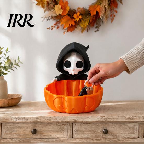 Small Potted Plant Stand Halloween Candy Bowl, 3D Printed Grim Reaper Snack Holder Dish, Spooky Fun Seasonal Home Accents Skeleton Serving Bowl