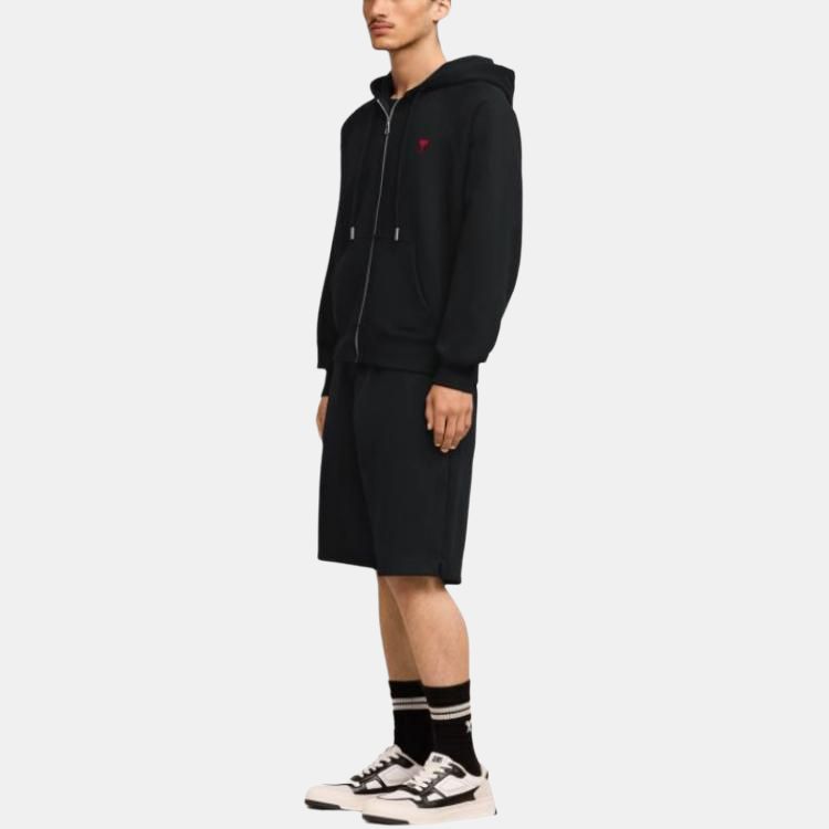 Ami Paris Ami De Coeur Logo Embroidered Zip Up Hoodie USW415747-001