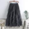 Qooth Summer Long Maxi Skirt Women FCute High-waisted Pleated Kawaii Tulle Skirt Mesh Gauze QT1240