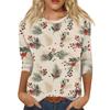 Women's Fashion Casual Seven Sleeve Christmas Printed Round Neck Top