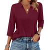 Women's Fashion Casual Lapel Short 3/4 Sleeve Solid Color Shirt Women's V-Neck Tops