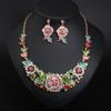 Color Flower Rhinestone Clavicle Necklace Earrings Set Light Luxury Women'S Dress Accessories