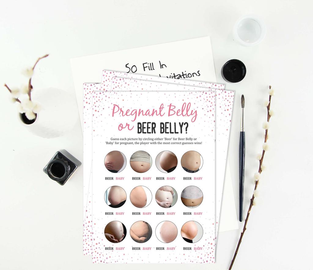 Inkdotpot Игра Baby Belly или Beer Belly Игра Baby Shower Карточки Игровые принадлежности для вечеринок Карточки с активностью Baby Shower Гендерно-нейтральные игры Мальчик или девочка